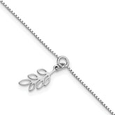 Sterling Silver Rhodium-plated Leaf Charm 9 inch Plus 1 inch Extender - Total 10 inch Anklet